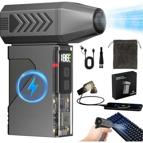 Vielseitige Druckluftpistole Mit 180.000 U/min Motor, Zur Reinigung (tastatur, Pc, Auto, Schnee) Und Schnellem Anzünden Von Grillkohle, Ausgestattet Mit Einer 10.000 Mah Powerbank Und Integriertem Led