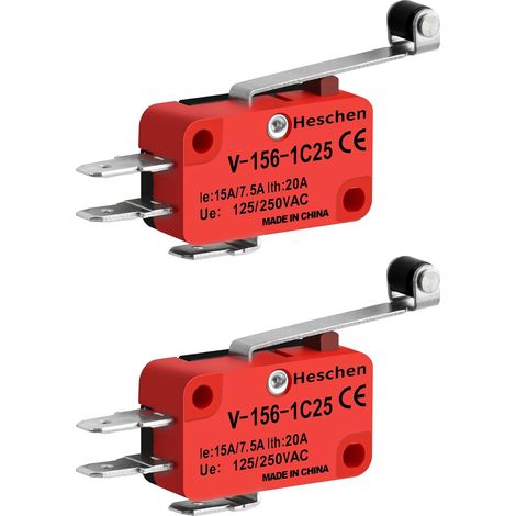 Mikroschalter, Langer Hebel Mit Rolle, Kippschalter, 20 A, 250 Vac, 2er-pack, V-156-1c25