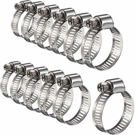12 Stück Edelstahl-schlauchklemmen, Verstellbare Schlauchschellen, Befestigungsklammern (16 - 25 Mm)