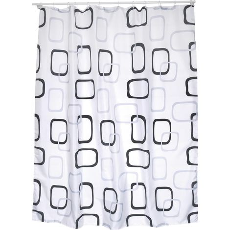 Duschvorhang Aus Polyester 180x200cm Mit Grauen Und Weißen Mustern - Ringe Inklusive