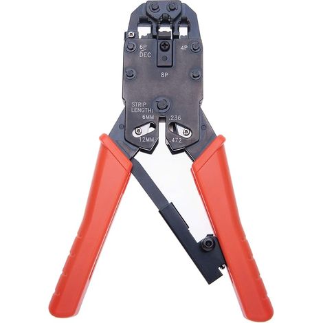 Crimpzange Mit Ratschenmechanismus Und Kabelschneider Für 4p, 6p, 8p / Rj-10, Rj-11, Rj-12, Rj-45 / Cat5, Cat5e, Cat6, Cat6e, Cat7 Kabel, Abisolierzange, Handwerkzeug
