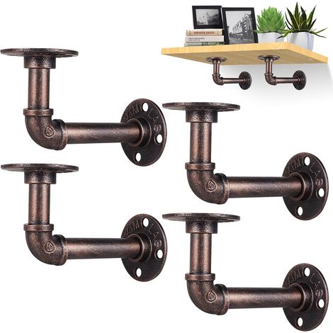 Unterstützung Für Industrielle Regale, 4 Stück Wandregalwinkel, Metallwinkel 15 X 8 Cm, Industrielle Regalhalterungen Mit Assorted Schrauben Für Wanddekoration Im Vintage-stil (rotbraun)