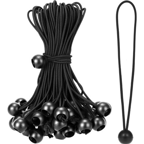 50 Elastische Spanner Mit Kugeln, 20 Cm, Schwarze Gummispanner, Geeignet Für Campingzelte, Planen, Banner Und Haushaltsartikel.
