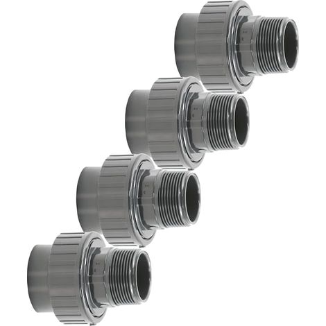 4er-set Pvc-gewindeverbinder Mit 50-mm-klebstutzen Und 5-zoll-außengewinde – Grauer Pvc-u-adapter Für Poolrohre Und Alle Rohrleitungen. Qualität: Hergestellt In Europa