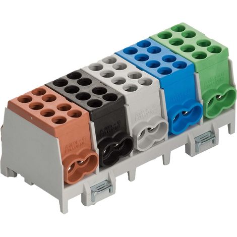 Hauptabzweigklemme, 5-polig, Für Din-schiene – Stromverteiler Mit Vde-zulassung, Braun/grün/schwarz/blau/grau, Kunststoff
