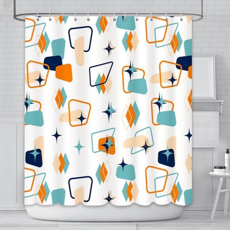 Duschvorhang 180 X 180 Cm, Retro Abstrakt Geometrisch, Klassischer Space-look Der 1950er Und 1960er Jahre, Ikonisches Modernes Muster, Innendekoration, Langlebiges, Wasserdichtes Polyester Mit 12 Hake