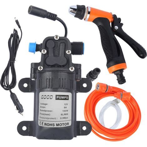 Hochdruck-waschset Mit Elektrischer 12v-pumpe + Waschsprüher Mit 2 Modi + Stromkabel + Schlauch