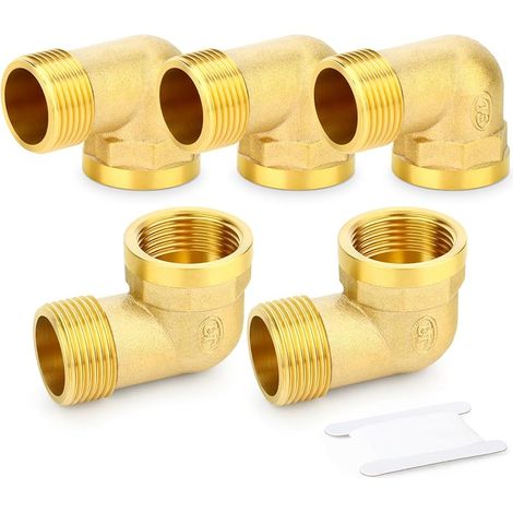 Satz Von 5 Massiven Messing-90°-ellbogen – Rohrleitungsanschluss 3/4" Bsp Außengewinde Auf 3/4" Bsp Innengewinde