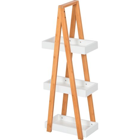 Bambus-badregal Mit 3 Ebenen, Aufbewahrungsregal, A-förmiges Holzregal, 30 X 18 X 81 Cm, Natur Und Weiß