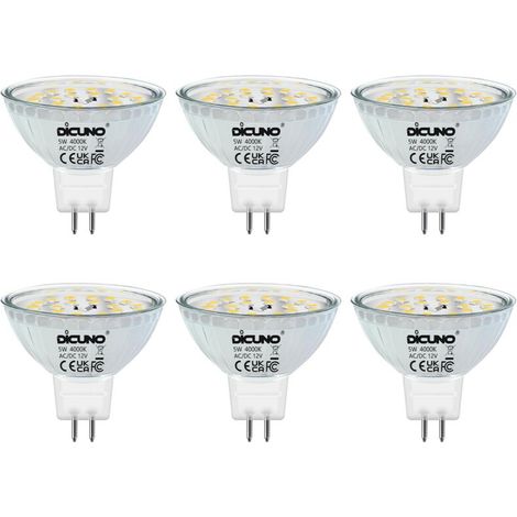 Led-gu5.3-mr16-glühbirne, 5w, Neutralweiß 4000k, Nicht Dimmbar, 12v Led-spotlampen Gu 5.3, Entspricht 50w Halogen, 500lm, 120° Abstrahlwinkel, 6er-pack [energieeffizienzklasse F]