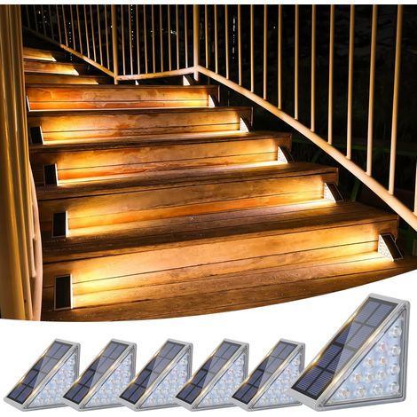 6er Set Solar-treppenleuchten, Wasserdichte Ip67 Außen-solarlampen, Led-außenleuchten Für Gartentreppe, Treppe, Vordereingang, Veranda Und Terrasse (warmweiß)