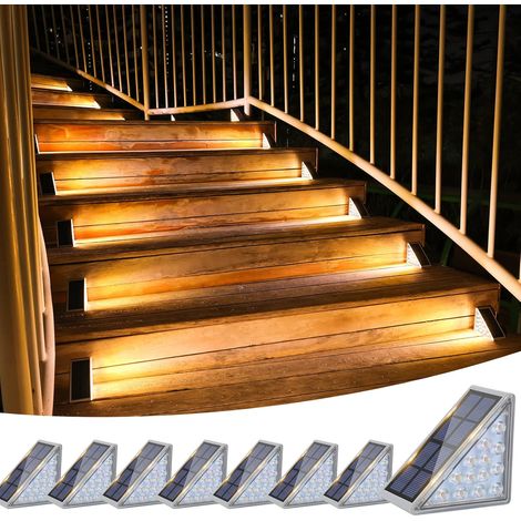 8er-set Wasserdichte Ip67 Solar-treppenleuchten, 80 Lumen Led Für Garten, Treppe, Eingang, Veranda Und Terrasse (warmweiß)