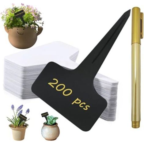 Set Aus 200 Pflanzenetiketten, Gemüsegarten-etiketten, Gartenetiketten Für Außen, Inklusive Marker. Ideal Für Gärten, Obstgärten Oder Bauernhöfe, 10x6 Cm – Weiß & Schwarz