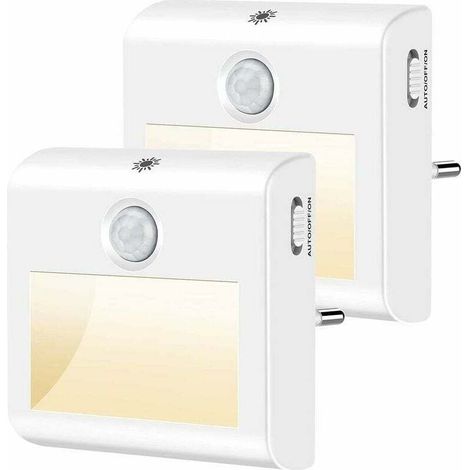Led Kinder-nachtlicht [2er-pack], Dimmbare Steckdosen-nachtlampe Mit Bewegungs- Und Lichtsensor, Nachttischlampe Für Babyzimmer, Schrank, Wohnzimmer, Treppe, Flur Usw. - Warmweiß