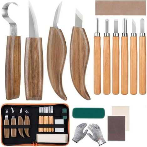 Holzschnitzset Für Anfänger, 15-teiliges Holzschnitzset, Schnitzmesserset Mit Aufbewahrungstasche, Holzschnitzwerkzeugset Mit Messer