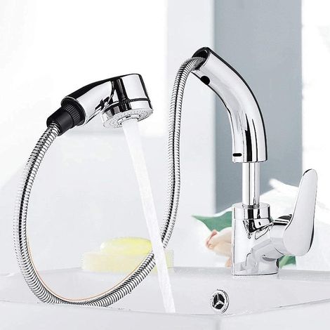 Waschbeckenarmatur Aus Massivem Kupfer, Silber, Mit Hebelgriff, Drehbar, Für Warmes Und Kaltes Wasser, Badezimmer