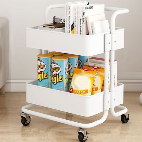2-stufiger Rollwagen, Weiß, Ideal Für Büro, Küche, Badezimmer Oder Wohnzimmer.