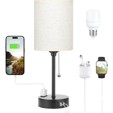 Tischlampen Mit 3 Farbtemperaturen - 2700k 3500k 5000k Nachttischlampen Mit Usb-c- Und Usb-a-anschlüssen, Zughlampen Für Schlafzimmer Mit Steckdose, Nachttischlampen Mit Metallsockel