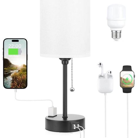 Tischlampen Mit 3 Farbtemperaturen - 2700k 3500k 5000k Nachttischlampen Mit Usb-c- Und Usb-a-anschlüssen, Zugkettenlampen Für Schlafzimmer Mit Steckdose, Nachttischlampen Mit Metallfuß
