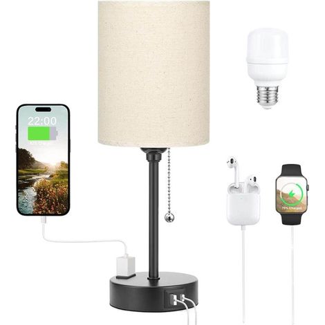 Tischlampen Mit 3 Farbtemperaturen – 2700k 3500k 5000k Nachttischlampen Mit Usb-c- Und Usb-a-anschlüssen, Zugschalter-lampen Für Schlafzimmer Mit Steckdose, Nachttischlampen Mit Metallfuß