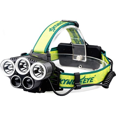 Wiederaufladbare Stirnlampe, Starke Beleuchtung In Lumen, Ultra Usb-wiederaufladbar, 5 Leds, 6 Lichtmodi, 2 Akkus, Stoßfest, Für Wandern, Laufen, Camping, Klettern, Trekking Und Heimwerken - Grün Gelb