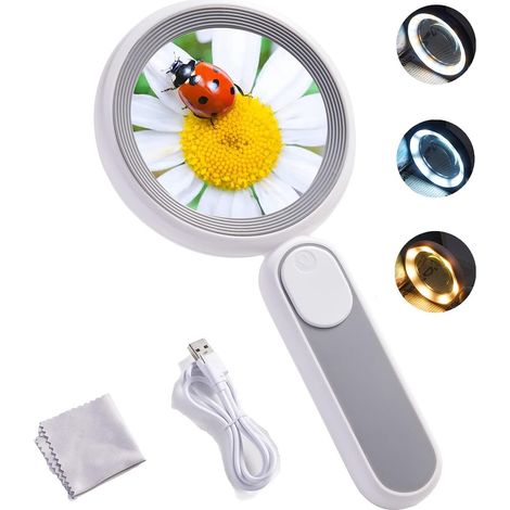 10x Vergrößerungsglas, 21 Led Beleuchtetes Leselupe Usb-aufladbar Mit 3 Modi Für Senioren, Kinder, Schmuck, Sehbehinderte, Beobachtung Und Bastelarbeiten, Grau
