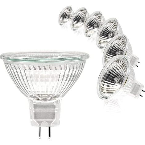Halogenlampen, Mr16-spotlampe, 12v 20w Lampe, Gu5.3 Mr16-lampe Dimmbar, 2-polige Halogenlampen Warmweiß 2700k, Glasabdeckung Für Deckenleuchte, 6er-pack