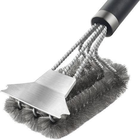 Brosse Barbecue, 3-in-1 Grillbürste Mit Langem Griff Und Schaber, Edelstahl Bbq-werkzeug Zubehör, 360° Reinigung Des Grillrosts, Für Küche Und Geschirr
