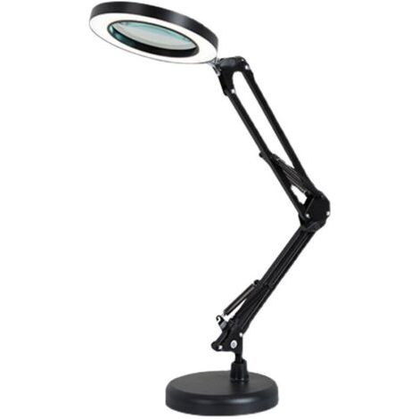 Led-lupe 5x, Schreibtischlupe Mit Verstellbarem Dreharm, Glaslinse, Für Wartung, Handwerk, Lesen, Nähen, Schwarz