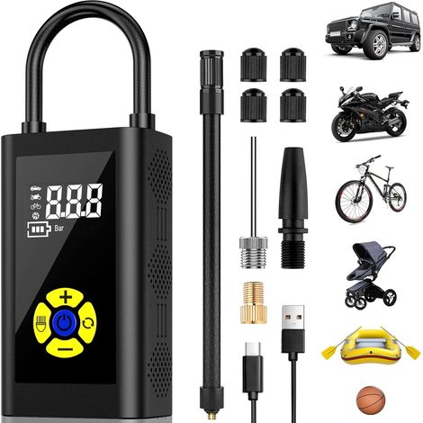 Tragbarer Luftkompressor, Version Als Autoreifen-aufblaspumpe, Mini-fahrradpumpe, Kleiner Autokompressor Mit Digitalem Lcd-display, 150 Psi, Typ-c-ladung, 2000 Mah Mit Led-lampe