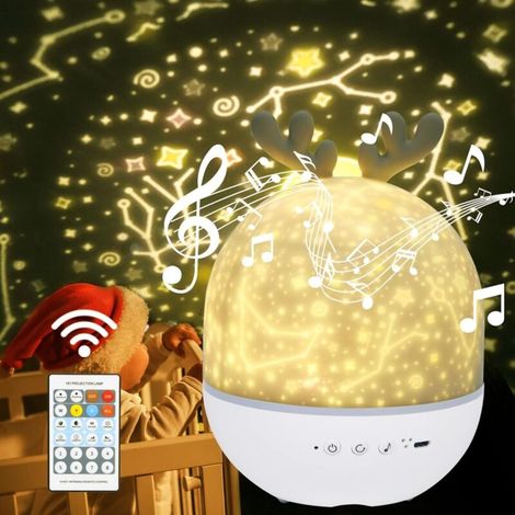 Kindernachtlicht Stern Projektor, 360° Drehbar, Musikalisch Mit Timer Und Fernbedienung, 6 Farben, Led Sternenhimmel Nachtlicht Für Babys, Reh