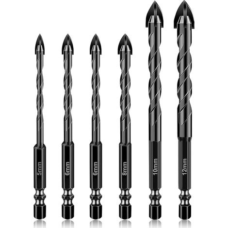 Mauerwerk-bohrer, 6-teiliges Set Hartmetall-spiralbohrer Für Keramikfliesen, Beton, Ziegelwände, Glas, Spiegel, Kunststoff Und Holz (5, 6, 6, 8, 10, 12 Mm)