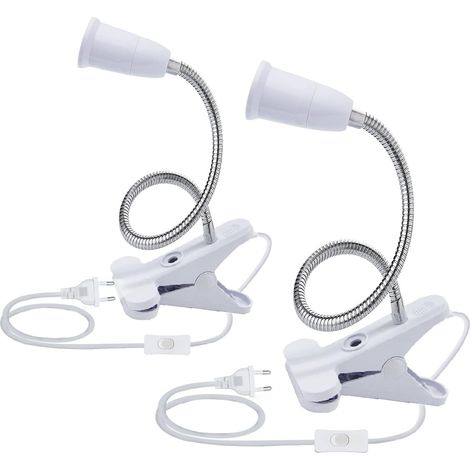 2er-pack Led-tischlampensockel E27, Klemmfassung Mit Schwanenhals, Lampenhalter Mit Clip Für Tisch, Mit Schalter, 360° Drehbare Fassung Zum Lesen Und Schminken