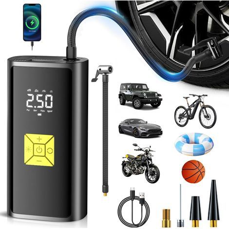 Tragbarer Luftkompressor, Kabelloser Tragbarer Luftkompressor 150psi Dc12v, Elektrische Fahrradpumpe Mit Led-licht Und Powerbank, Autoreifen-aufblasgerät Für Auto/motorrad/fahrrad