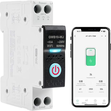 Wlan-leistungsschalter 63a Tuya Smart-schalter Wlan Sprachsteuerung Timer Ac230v Fernbedienungsschalter Intelligente Messung Kompatibel Mit Alexa Und Google Home Gws10-wj