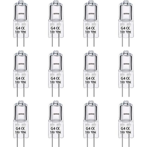 12er-pack G4-halogenlampen 12v 10w, Dimmbar, Warmweiß 2700k, 140lm, Niedervolt-halogenlampe G4, Transparente Kapsel, Für Kronleuchter, Schränke, Deckenleuchten