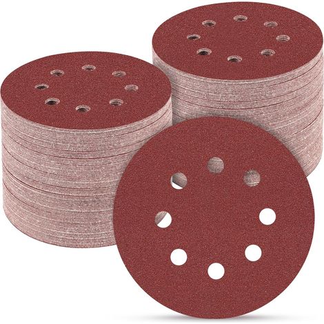 Rotes Schleifpapier, 125 Mm, 8 Löcher, 200 Blatt, Holzschleifen, Klettverschluss-rücken, Kombipackung.