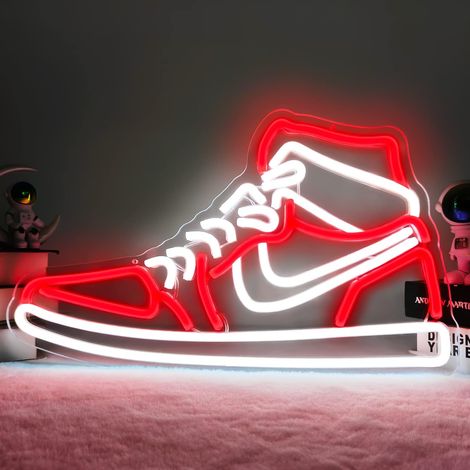 Neon-leuchtreklame (turnschuhe), Led-leuchtreklame Für Sportschuhe, Ideal Für Schlafzimmer, Lichtdekoration (rot/weiß)