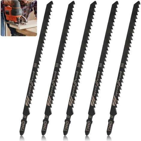 5 Stück Stichsägeblätter T744d, Professionell, 180 Mm, Zum Sägen Von Holz Und Metall, Stichsägenzubehör Kompatibel Mit Bosch, Metabo Usw.