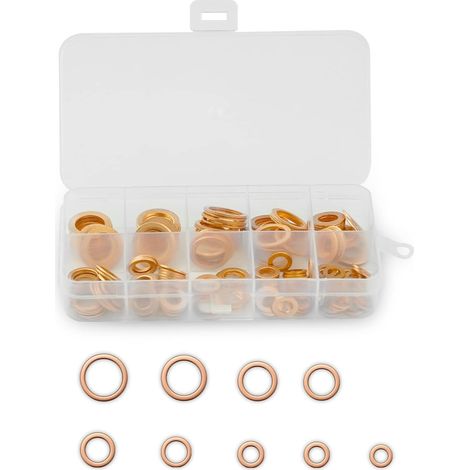 200 Stück Kupfer-unterlegscheiben, Flache Kupfer-dichtungsringe, Messing-flachdichtungen Mit Sortierbox, Geeignet Für Schraubbefestigungen (m5/m6/m8/m10/m12/m14)