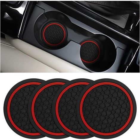 4er-set Rutschfeste Untersetzer Für Auto-getränkehalter, 7 Cm, Für Flaschenhalter, Staubabweisend, Für Autos, Lkw, Wohnmobile Usw. (schwarzer Boden Mit Rotem Kreis)