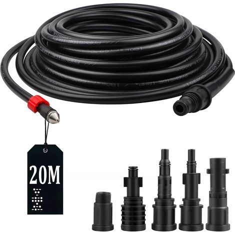 20 M Hochdruckschlauch Mit 5 Adaptern - Kompatibel Mit Kärcher, Bosch Und Lavor Hochdruckreinigern - Beständig Bis 180 Bar Und 60 °c - Rohrreinigungsset