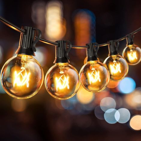 7,62m 25+2 Glühbirnen Lichterkette Für Außen- Und Innenbereich, G40 Lichterkette Für Außen, Ip65 Wasserdichte Weihnachtslichterkette Zum Verbinden, Dekoration Für Garten, Pergola, Sonnenschirm, Hochze