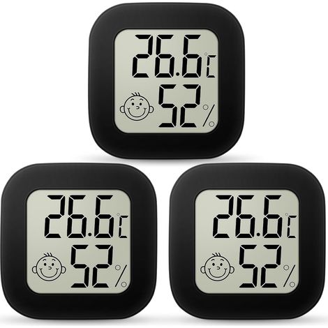 Innen-thermometer Und Hygrometer, 3er-pack Mini-lcd-thermometer Für Zuhause, Temperatur- Und Feuchtigkeitsmonitor, Anzeiger Des Komfortniveaus, Geeignet Für Kinderzimmer, Haus Und Büro (schwarz)