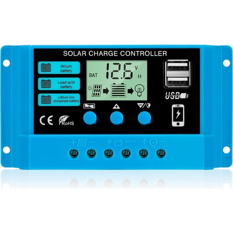 30a Laderegler 12v/24v Intelligenter Solar-laderegler Mit Lcd-display Und 5v/3a Usb-anschluss, Geeignet Für Verschiedene Batterietypen, Einfach Zu Bedienen