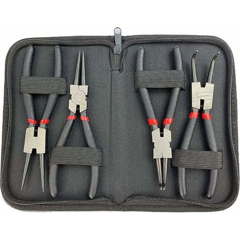 Satz Von 4 Sicherungsringzangen, 6 Zoll (150 Mm), Gerade Und Gebogen, Für Innen- Und Außenmontage, Zangenset Mit Aufbewahrungstasche Und Rutschfestem Griff