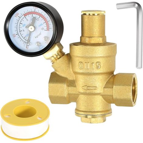 Druckminderer Wasser Dn15 1/2 Zoll Mit Manometer, Aus 100% Hochfestem Messing Gefertigt, Druckminderer Für Bewässerung