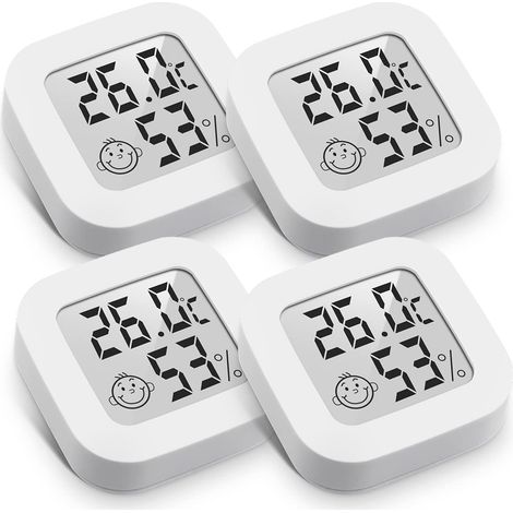 Mini-thermometer Und Hygrometer Für Innenräume, Digital, Hochpräzise, Temperatur- Und Feuchtigkeitsmesser, Thermo-hygrometer Mit Komfortniveau-anzeige (4,3 Cm X 4,3 Cm, Weiß, 4 Stück)