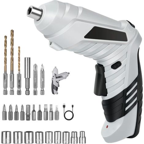 Kabelloser Akkuschrauber 3,6 Nm, Schrauber Mit 1300 Mah 3,6 V + 26 Zubehörteilen, 2 Drehrichtungen + Led-lampe, Usb-ladekabel, Ideal Für Handwerker, Möbelmontage Und Spielzeug