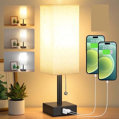 Nachttischlampe – Dimmbare Nachttischlampe Mit 3 Farbtemperaturen (3000/4000/5000k), Usb-a+c Ladeanschlüssen, Led-lampe Mit Zugkettenschalter Für Schlafzimmer, Wohnzimmer, Büro Und Kinderzimmer